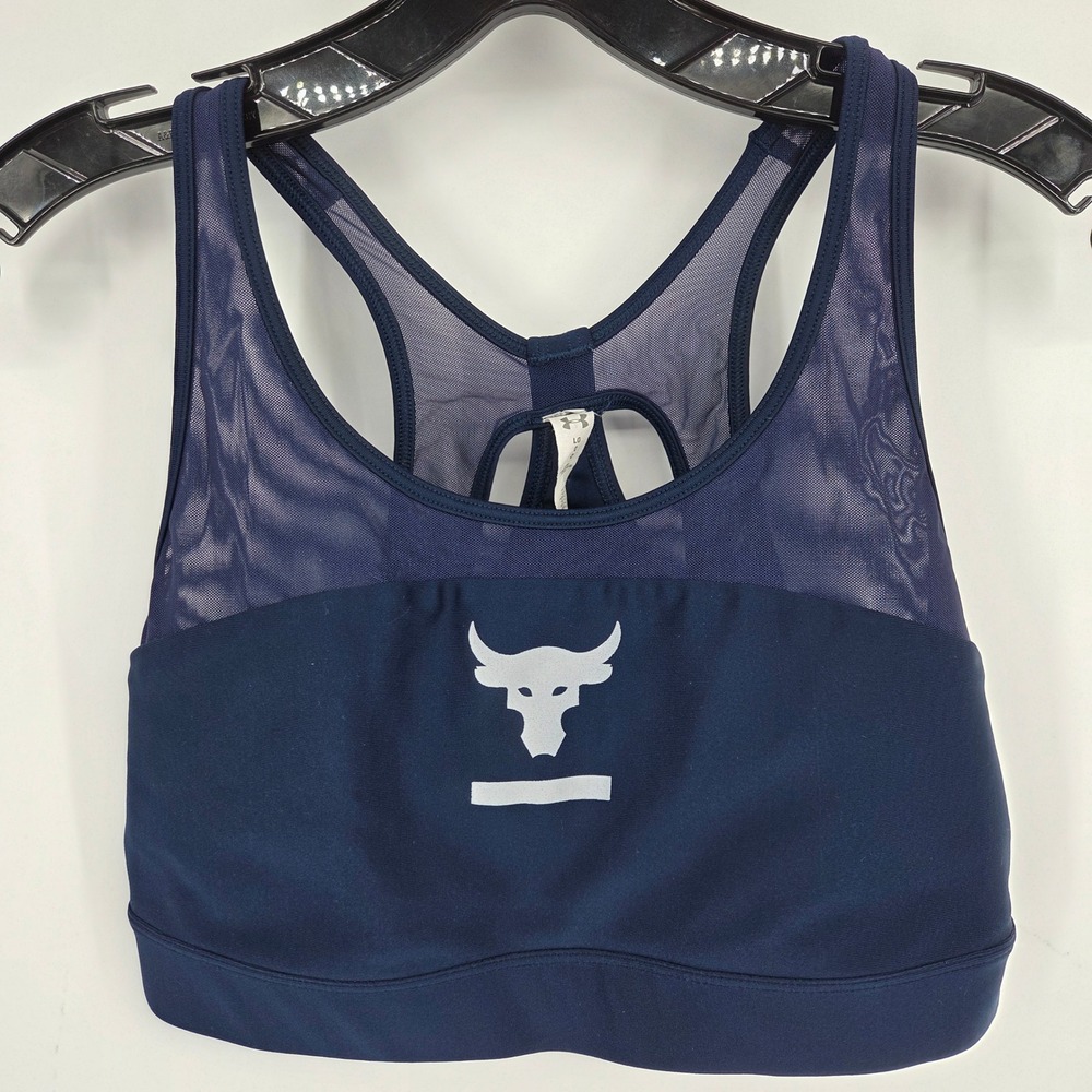 Under Armour Project Rock Sports Bra Navy Blue Mesh Racerback Women's LG